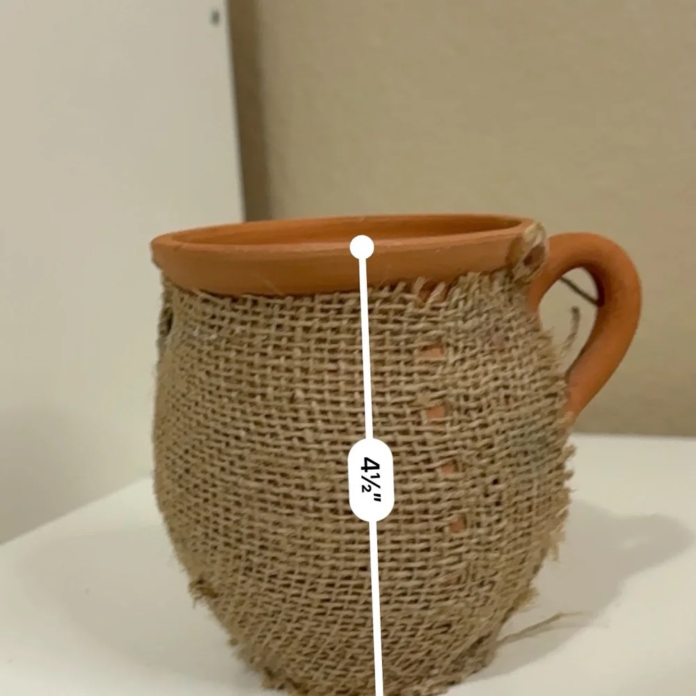 Handmade Algerian Clay Mug Rustic Burlap Wrapped Cup
